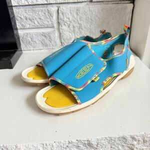 Keen Knotch Creek Sz 7 Open Toe Sandals Shoes Blue Yellow Adaptive Hook & Loop
